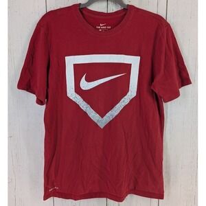 The Nike Tee Drifit Size Medium‎ Red Cotton Baseball Graphic Short Sleeve Top